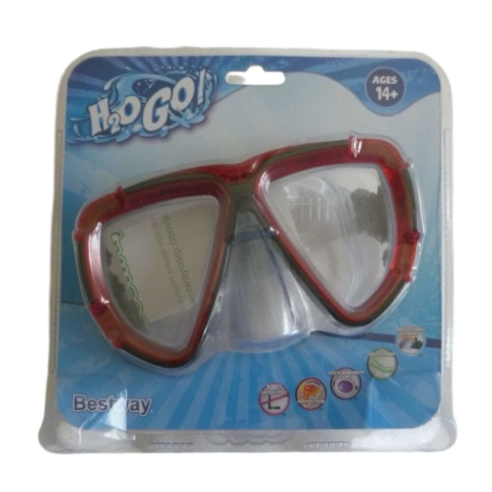 Bestway H2O GO! Swim Goggles UV Polycarbonate Lens Latex FreeMask Ages 14+ Red
